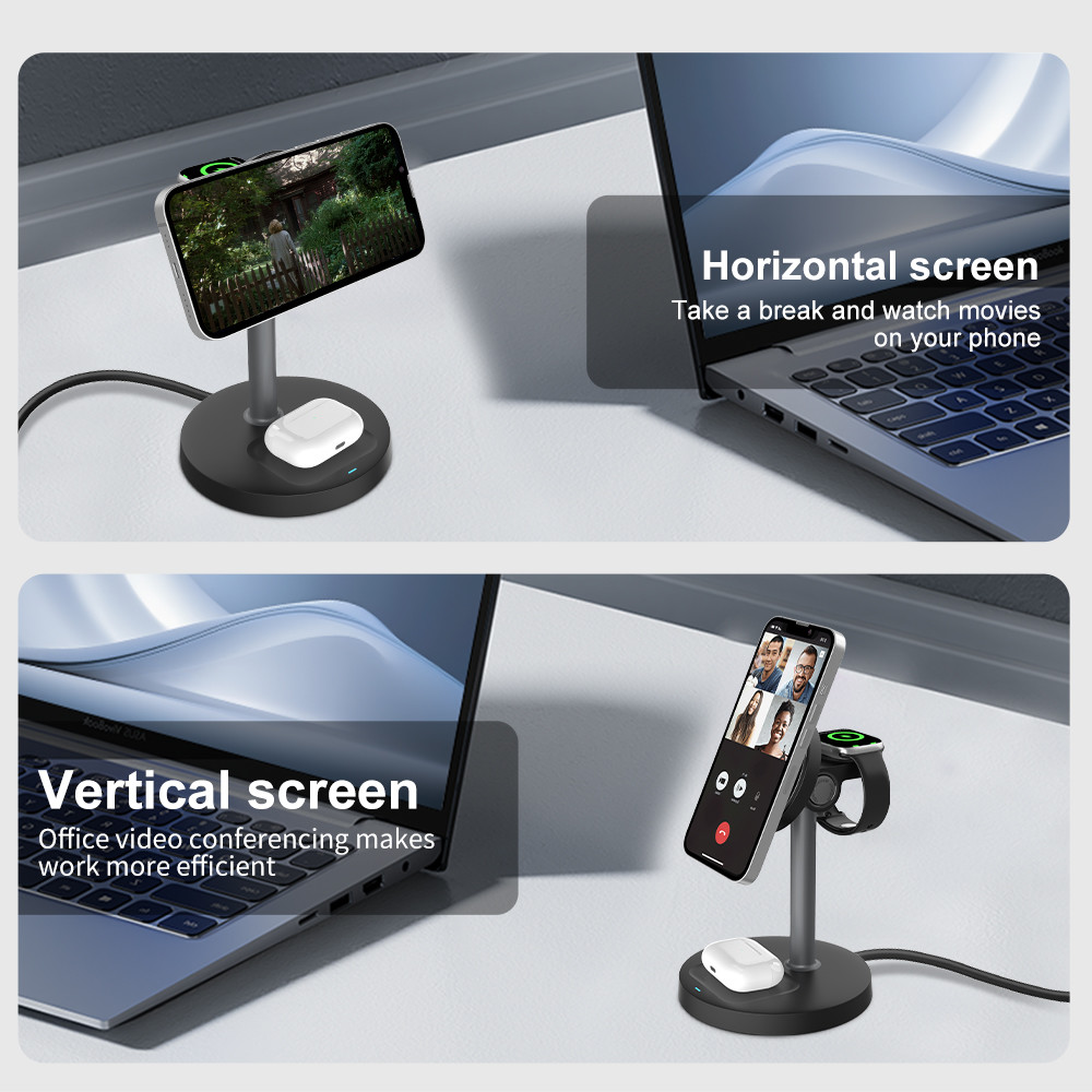 S11 3 In 1 Wireless Charging Stand With CE/FCC/RoHS/UKCA Certificates
