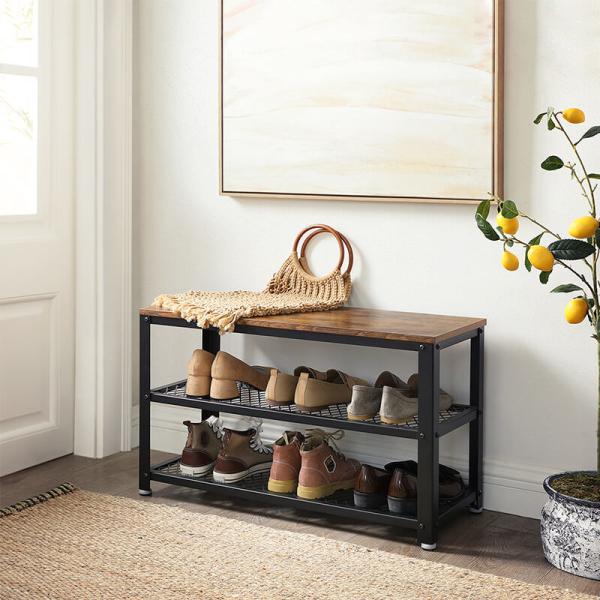 Particleboard Shoe Rack, Shoe Bench with Shelves, Industrial Shoe Bench, Hallway
