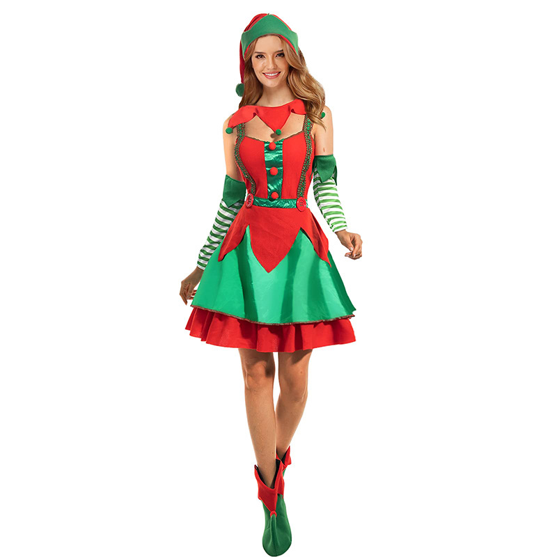 Christmas Costume Pure Desire Dress with Hat Long Sleeve Short White Plush Red Party Dress