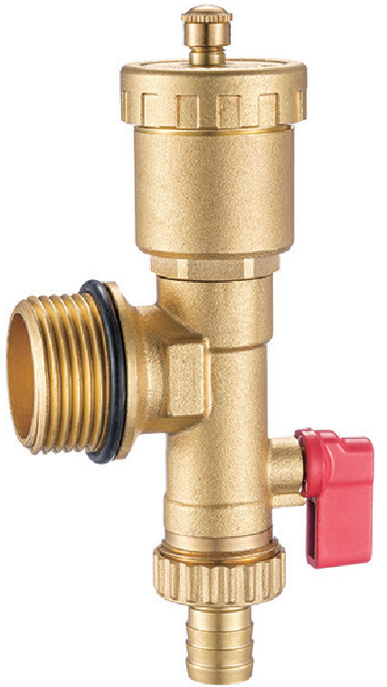 Supply End Piece Male Threaded For Hot Forged Manifold With Automatic Air-Vent And Flushing Draining Ball Valve