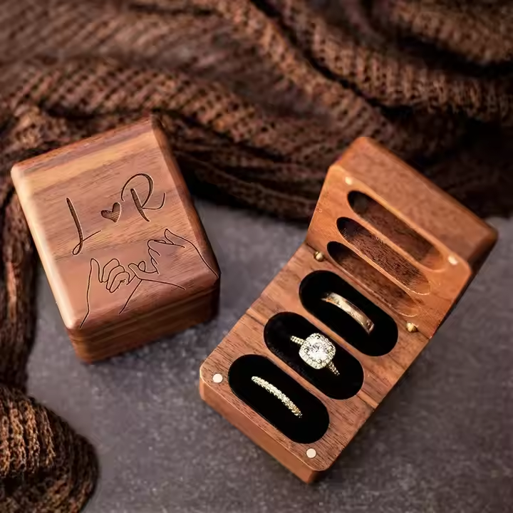 Handmade Wooden Wedding & Engagement Ring Box. Customizable Premium Quality for Your Special Day.