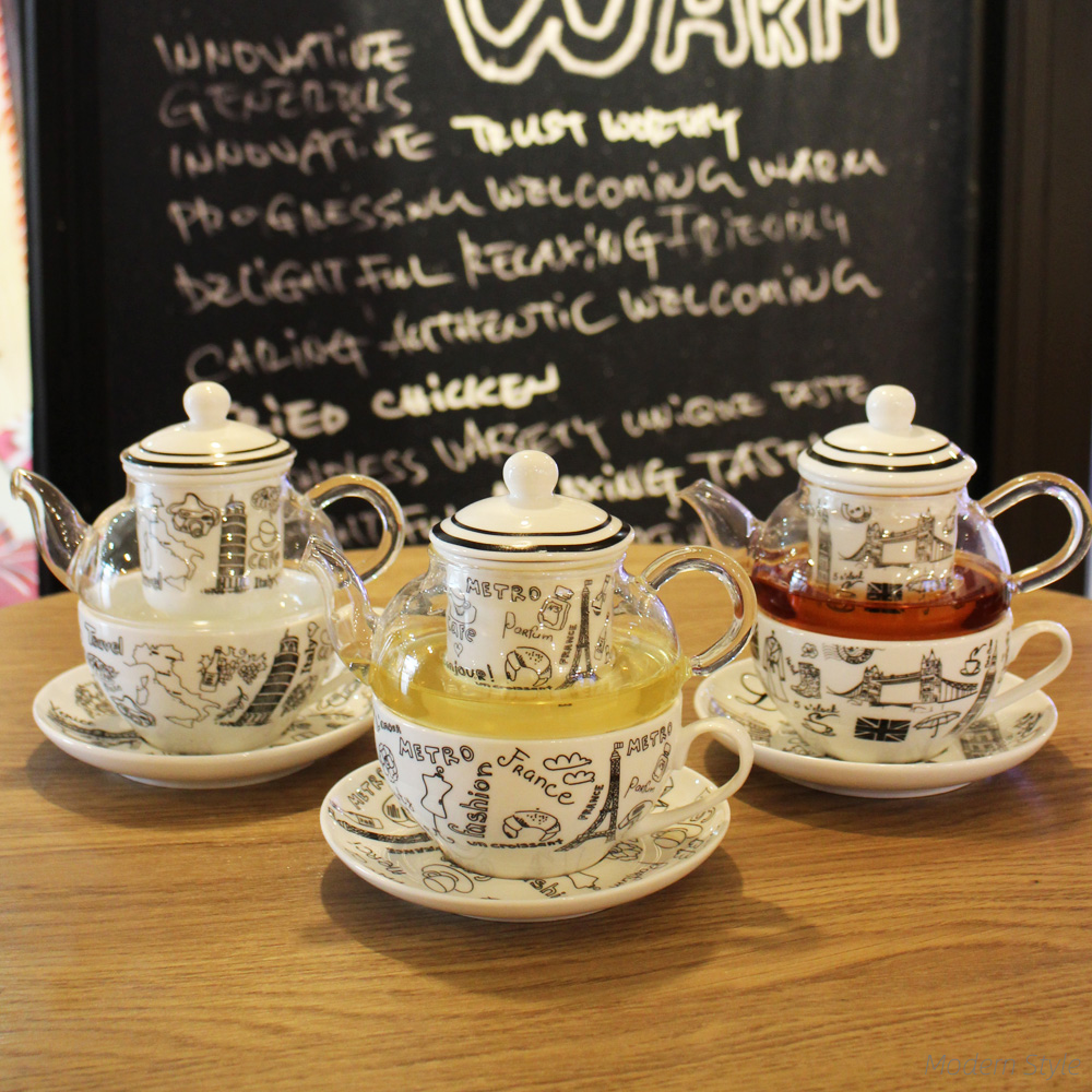 Handmade Ceramic/Glass Tea Pot and Cup Europe Design Tea Set for One Person