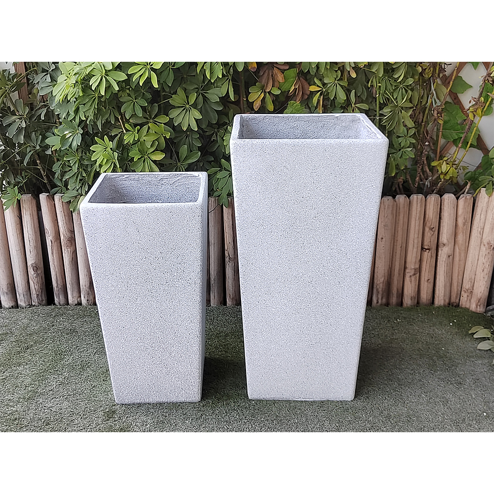Set 2 Square Shape Fiber Stone Flower Pot Garden Pot Size 1 30*30*60cm Weight 8kg