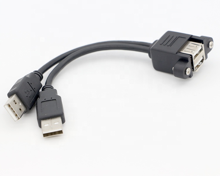 Screw Locking Stud 0.5m 1m Male to Female Dual USB 2.0 Panel Mount Extension Cable