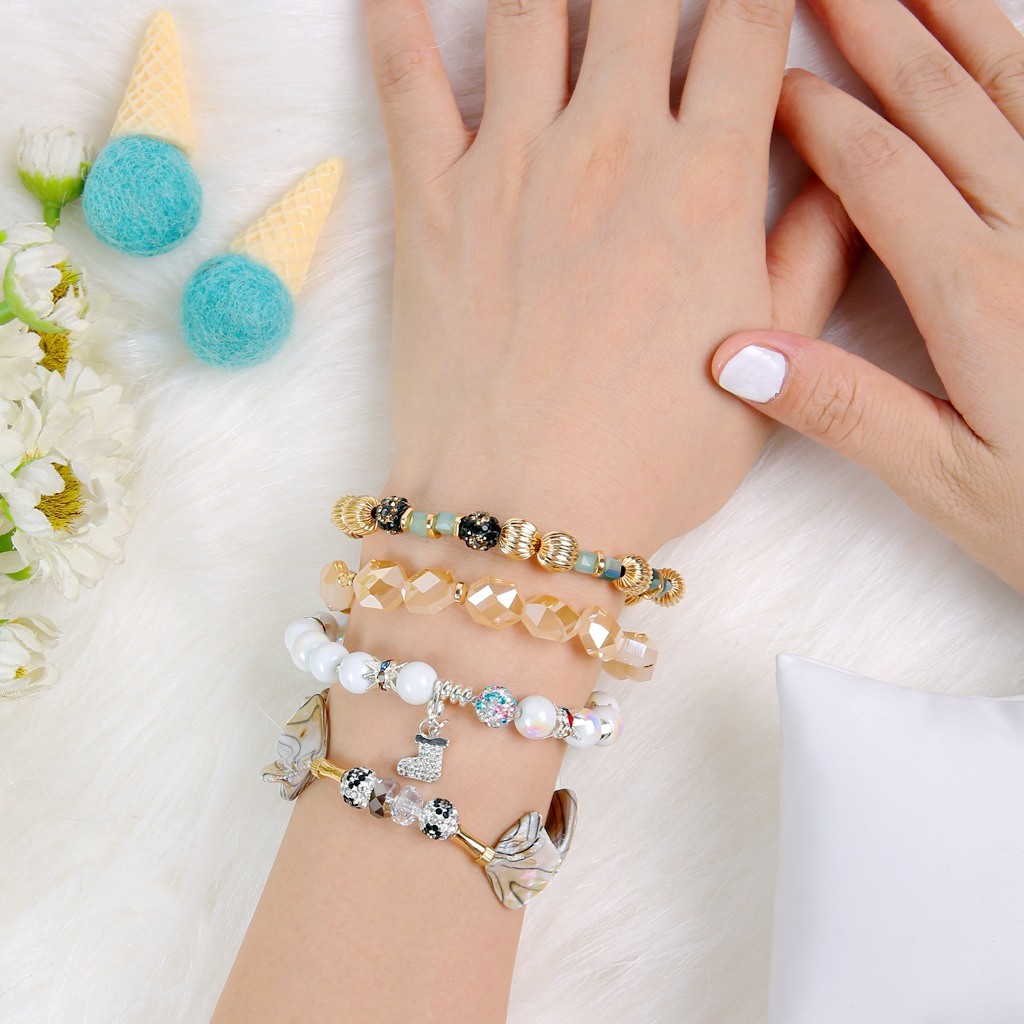 Light Champagne Hexagon Crystal Beads Bracelets With Champagne Shambhala Ball