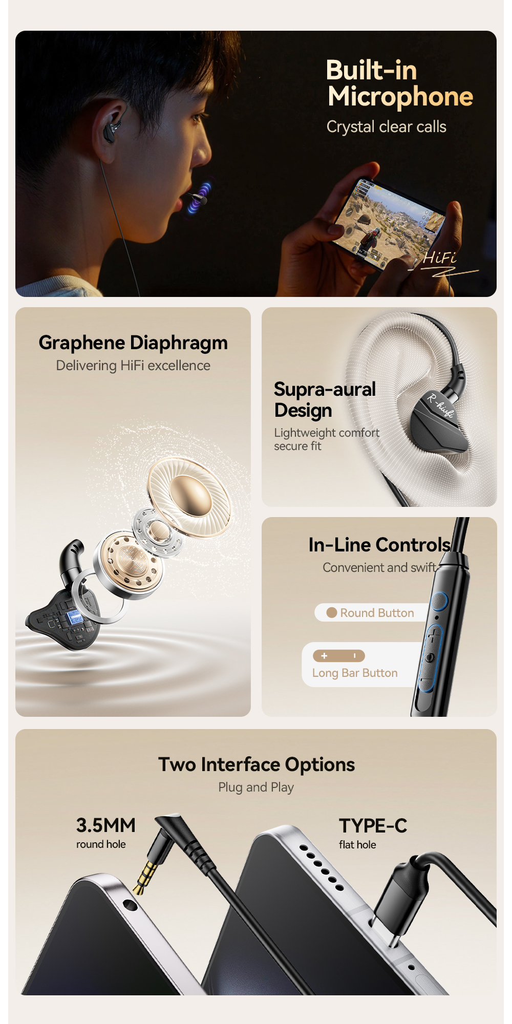 ESSAGER G62 in Ear USB Type C Jack Aux 3.5mm Earphone Earbuds
