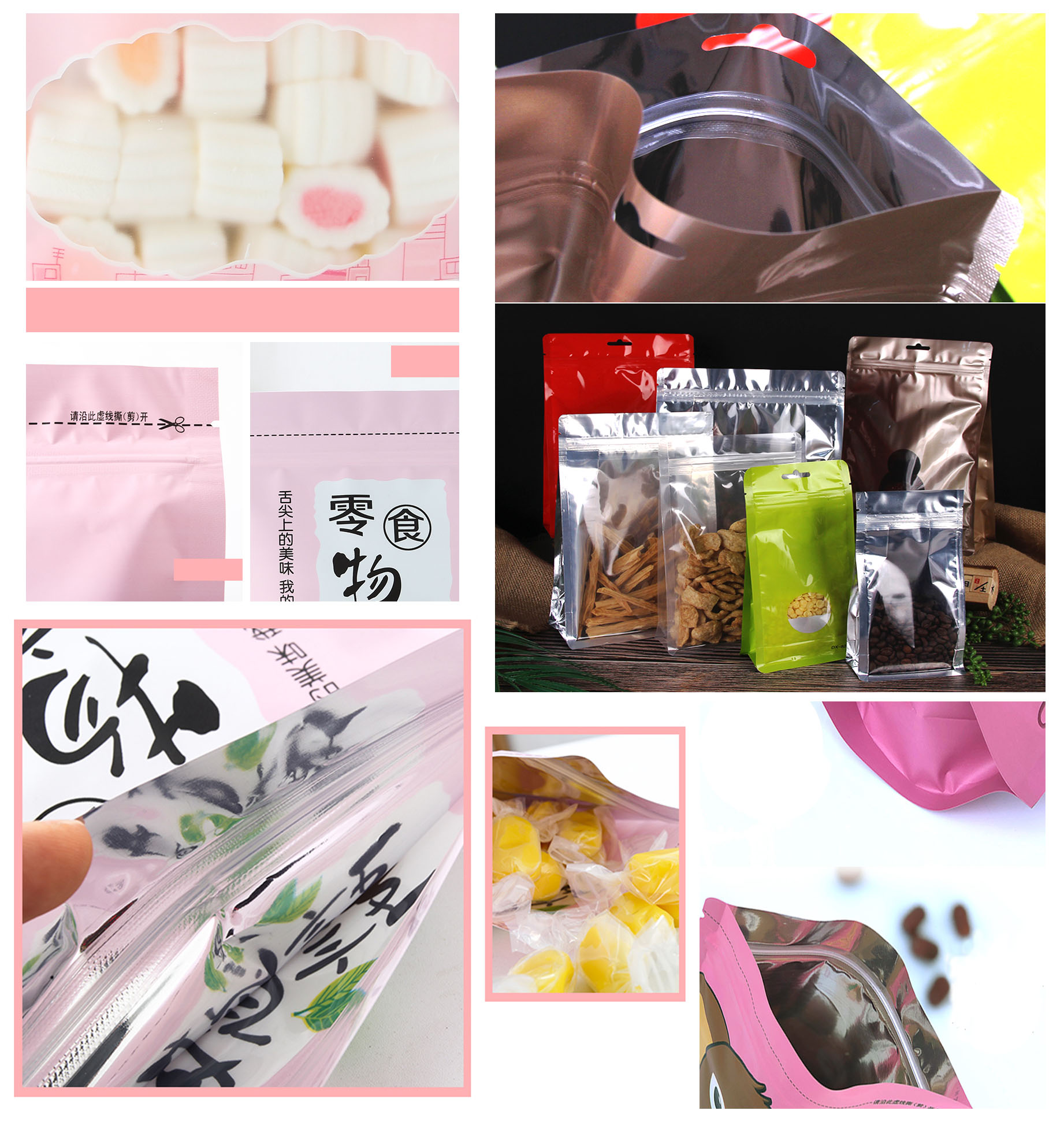 Custom Printed Zipper Top Stand Up Pouch for Air and Water Proof Eco Friendly Snacks