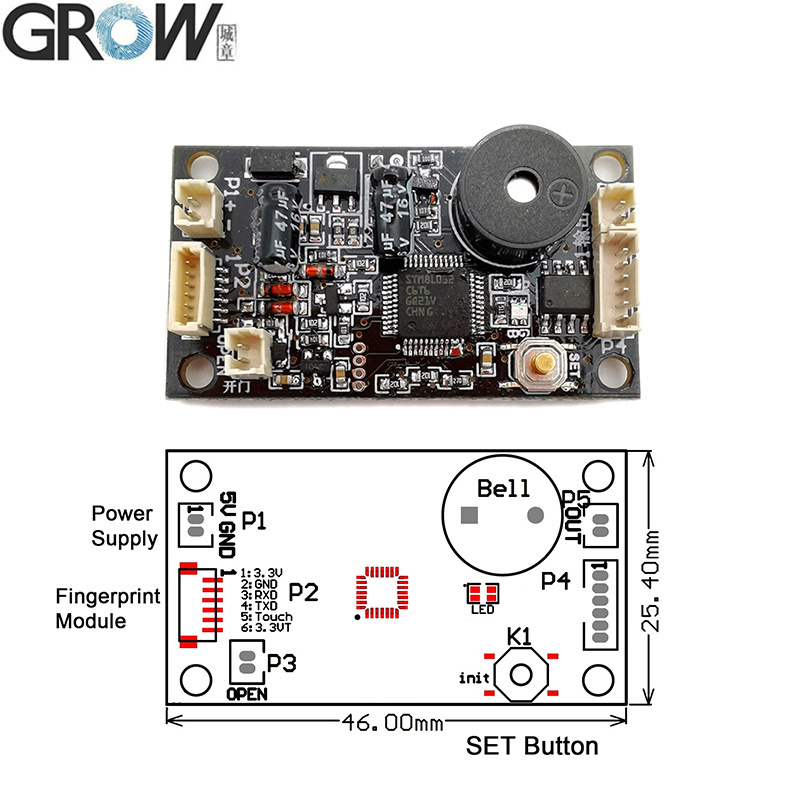 Grow Ks200+R502-a Circular Ring LED Fingerprint Access Control Board