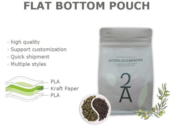 Bagease Custom Printed Biodegradable Compostable Pla Kraft Paper Flat Bottom