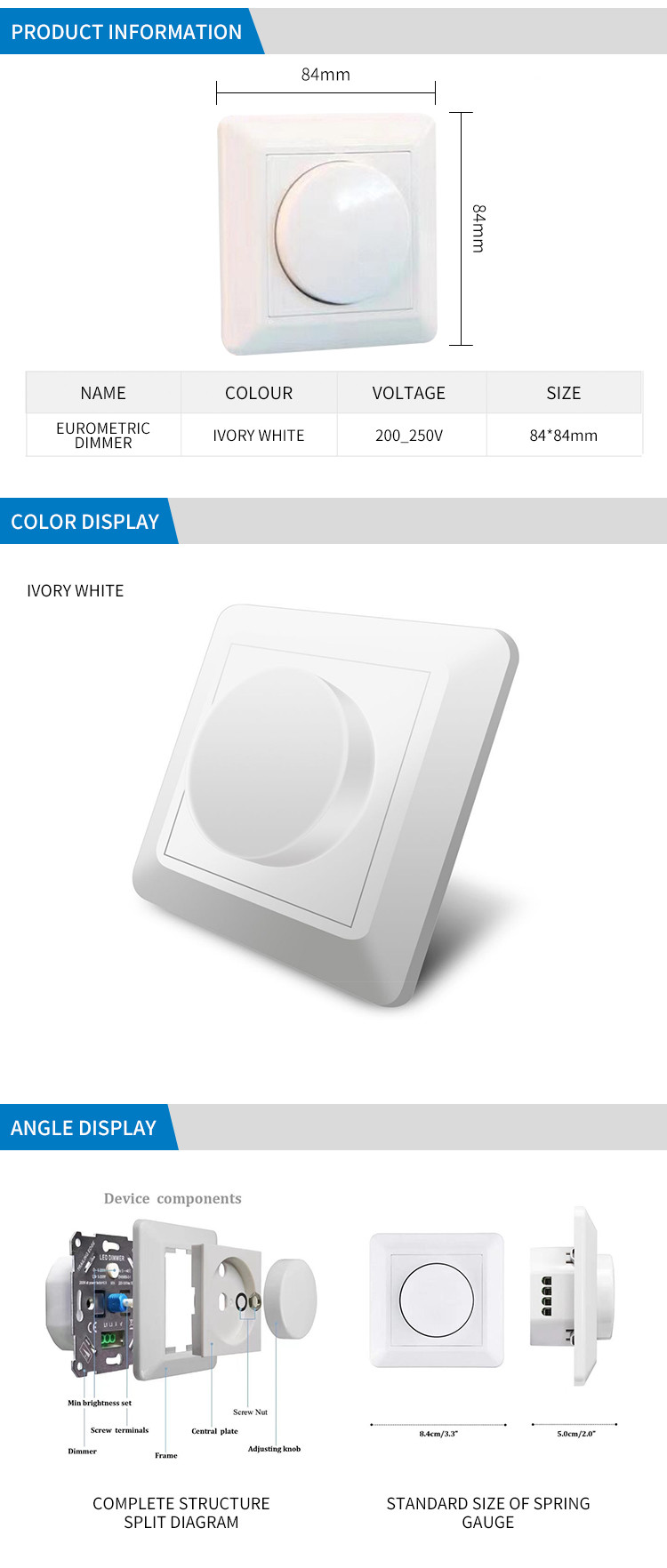 ALL-SCT200 Rear Cut Thyristor Dimmer Switch 200W CE approved