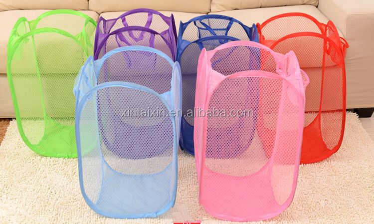 Portable Colorful Foldable Mesh Laundry Basket Reusable Dirty Cloths Bag
