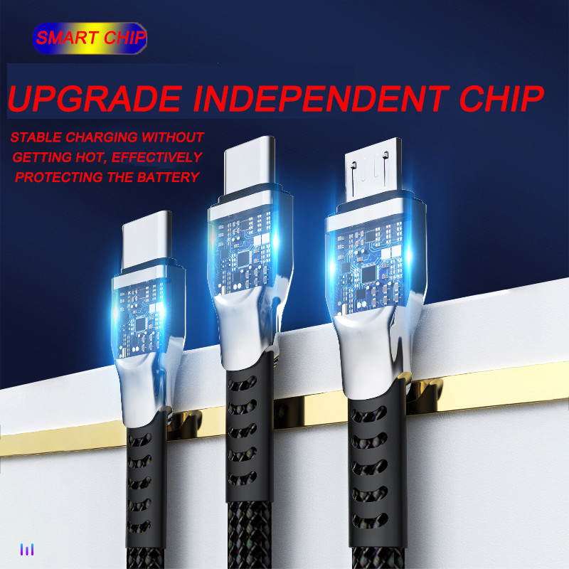 Denim Braided USB 2.0 Charging Cable Zinc Alloy Blue Black Red Color