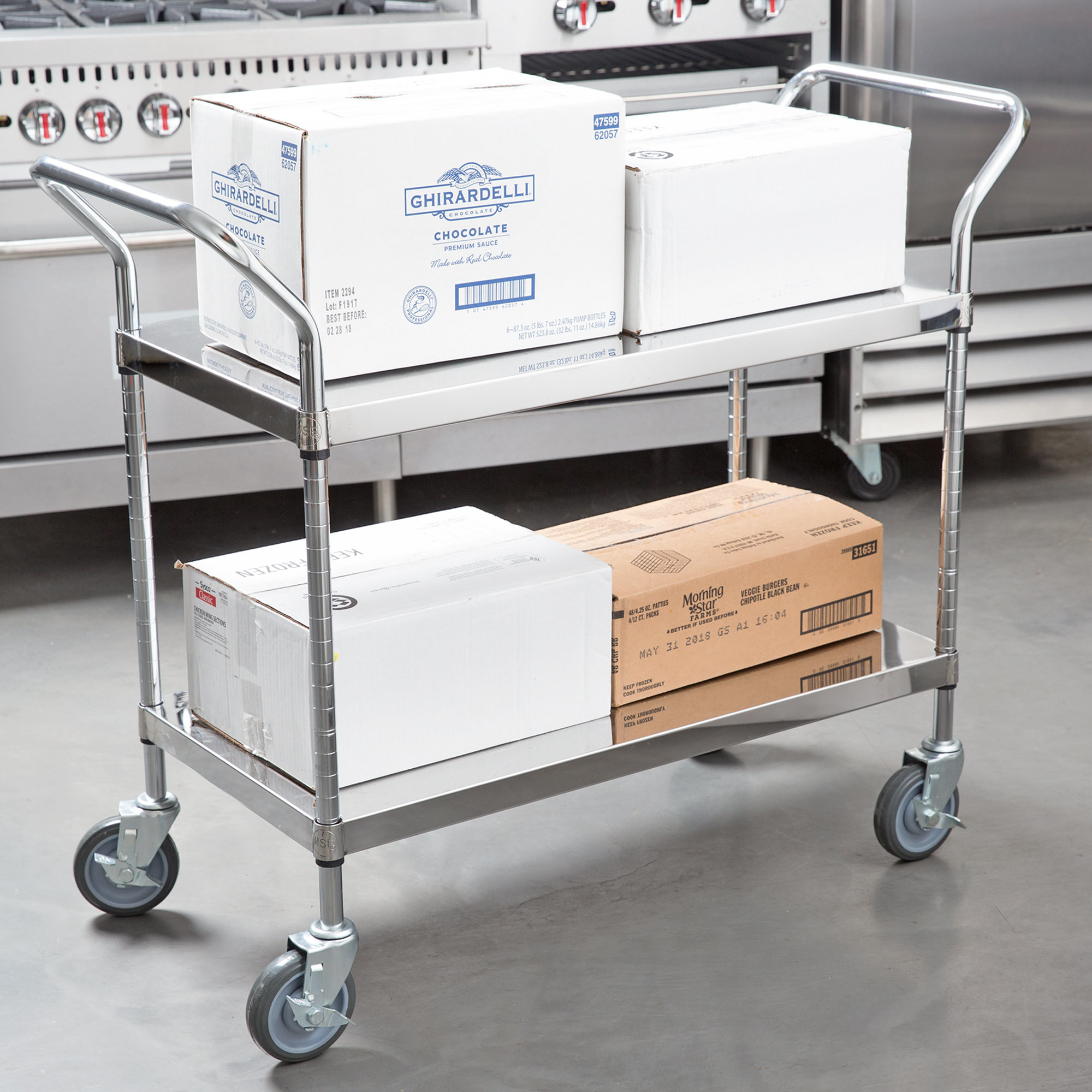 Silver Color Stainless Steel Solid Metal Shelves Work Table Carts For Restaurant