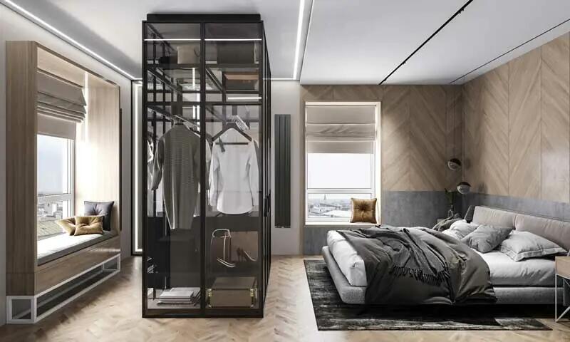 YALIG Hotel Furniture Contemporary Wooden Sliding Door Wardrobe with Built-in System