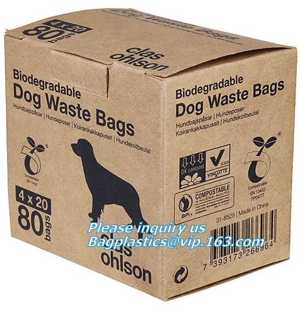 cornstarch made biodegradable compostable dog poop bags custom printed, composting dog poop, EN13432 BPI OK compost home