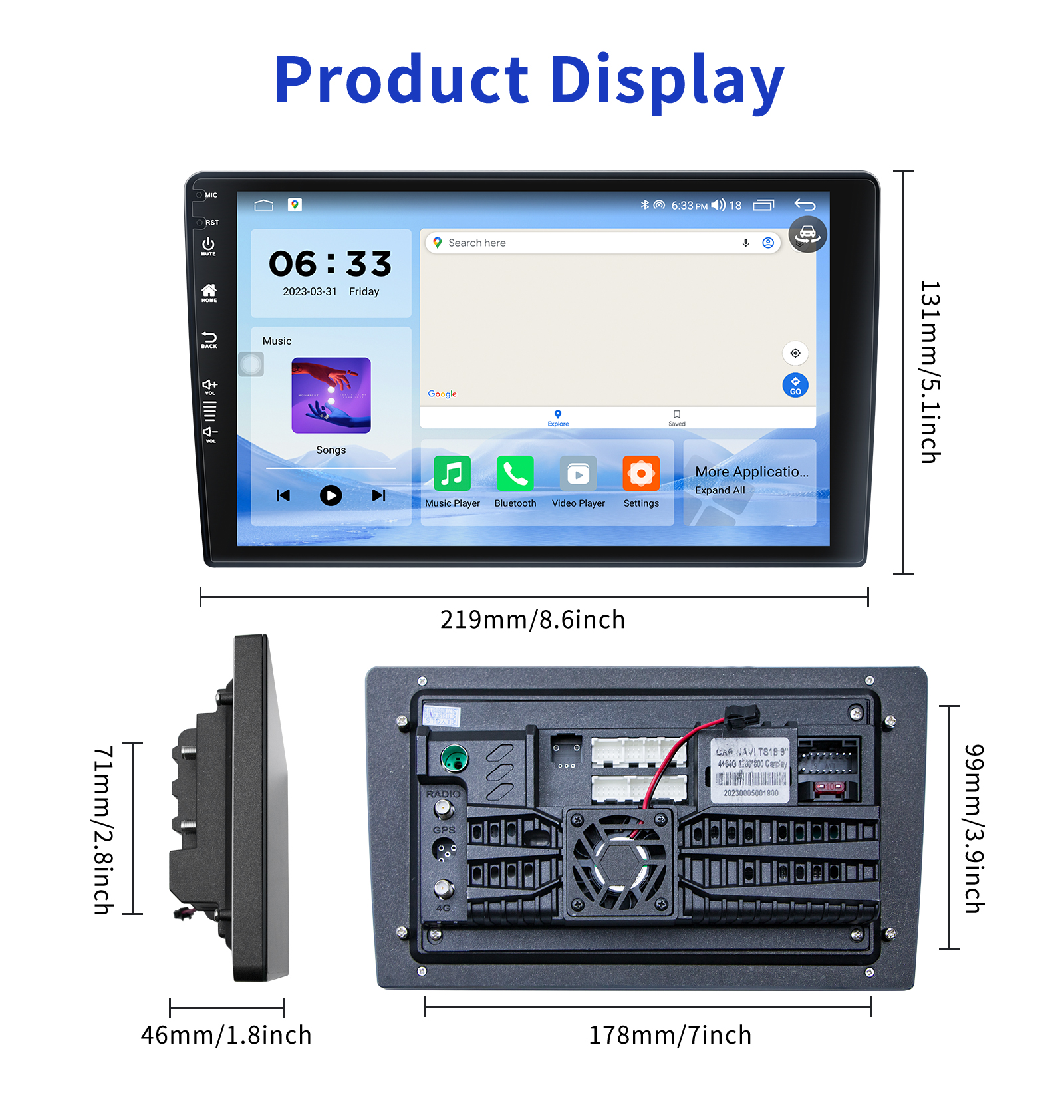Dashboard Placement 10 Inch 2.5D-IPS Screen Car Radio with Bluetooth and Navigation GPS