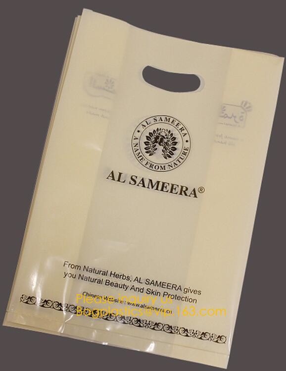 Custom Printed Stand Up Block BottomSoft Loop Handle Plastic Carrier Shopping Bag，Plastic Soft Loop Handle Bag for Shopp