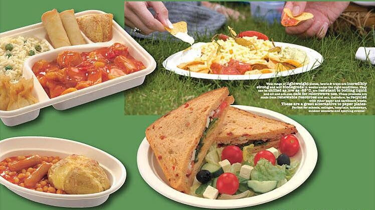 Three compartments starch warp up tray white color eco friendly fast food container with lid