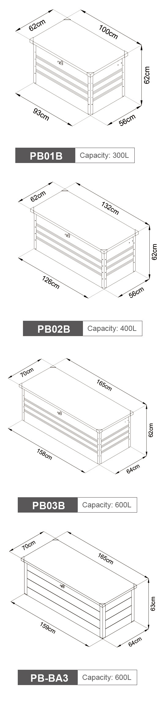62cm 70cm Garden Cushion Box / Waterproof Outdoor Cushion Storage Box