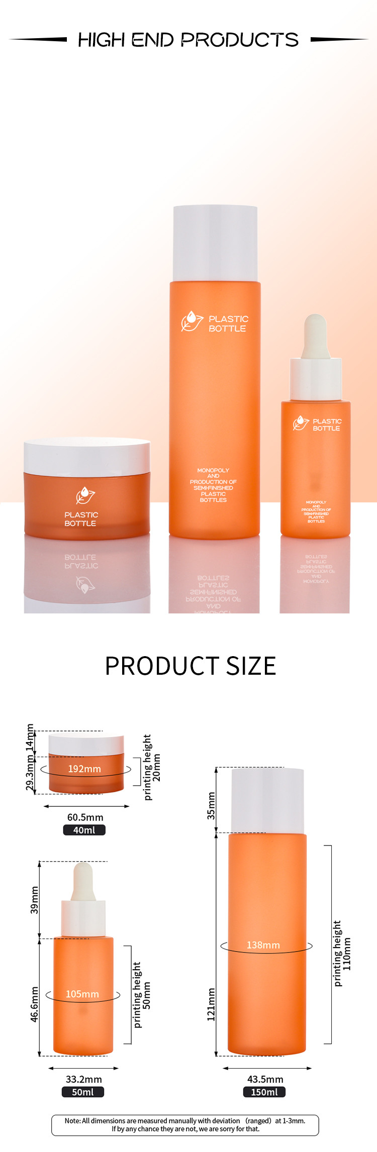Custom empty reuse plastic spray bottle of cream jar cosmetic sets bottle