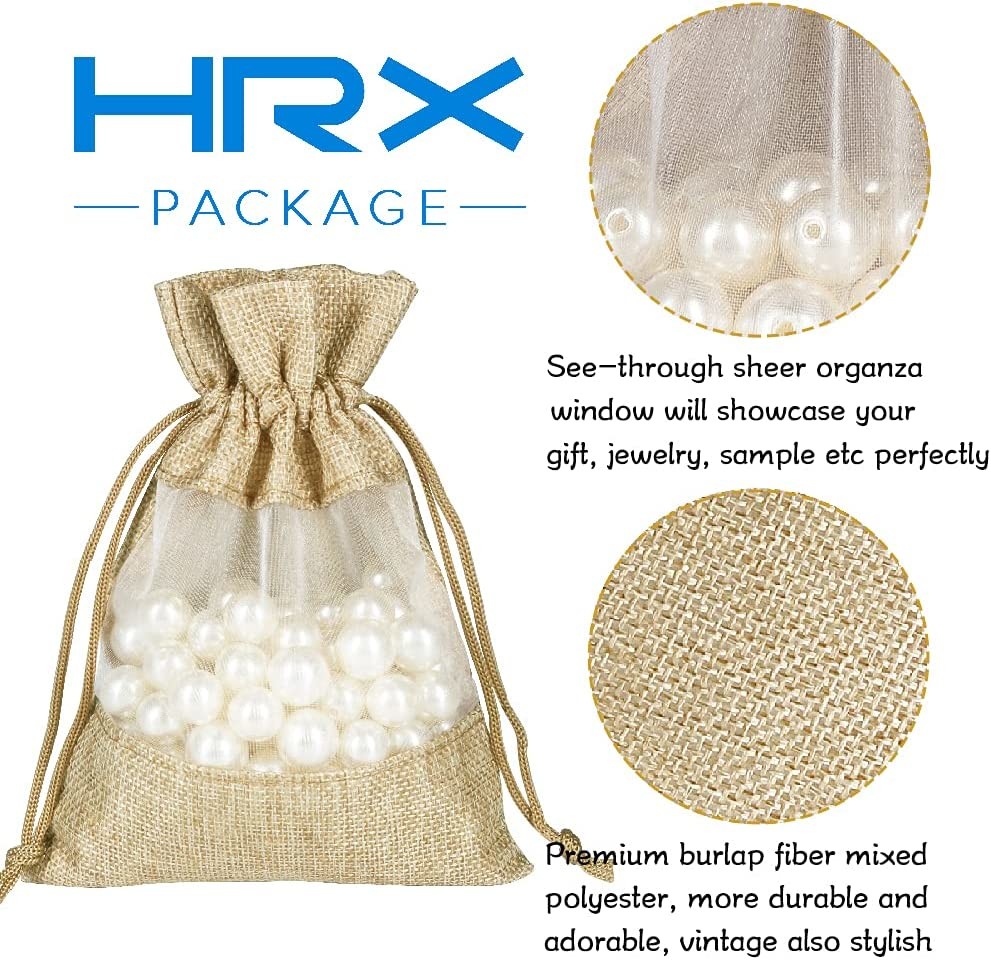 Lightweight Durable Burlap Sheer Bags Drawstring Gift Bag Jewelry Pouches for Candy Wedding Party Favor