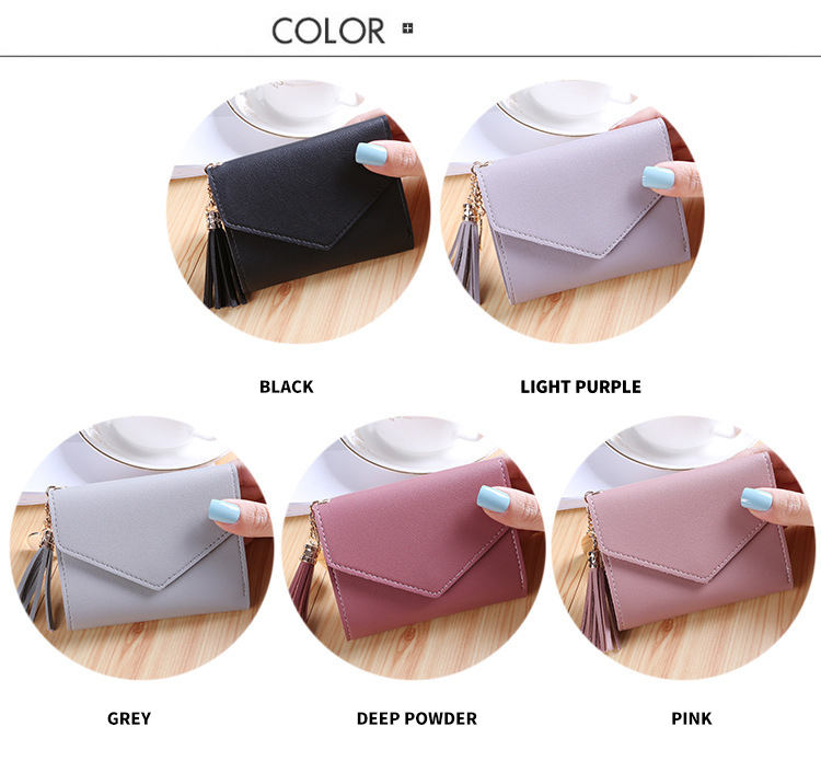 Japanese Korean Cute Little Fresh Tassels Mini Student Lady Short Wallet With Open Closure