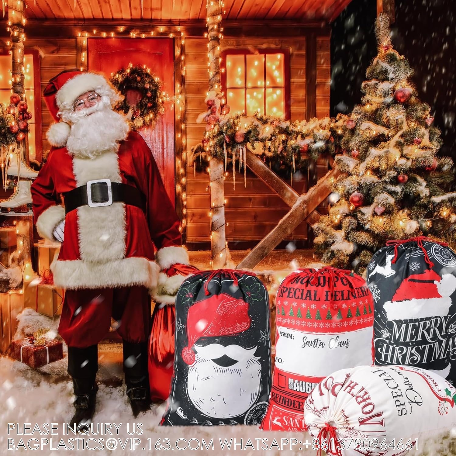 Santa Large Sacks Bulk Christmas Drawstring Gift Bags Reusable 20 X 28 In Polyester Santa Delivery Bags Large