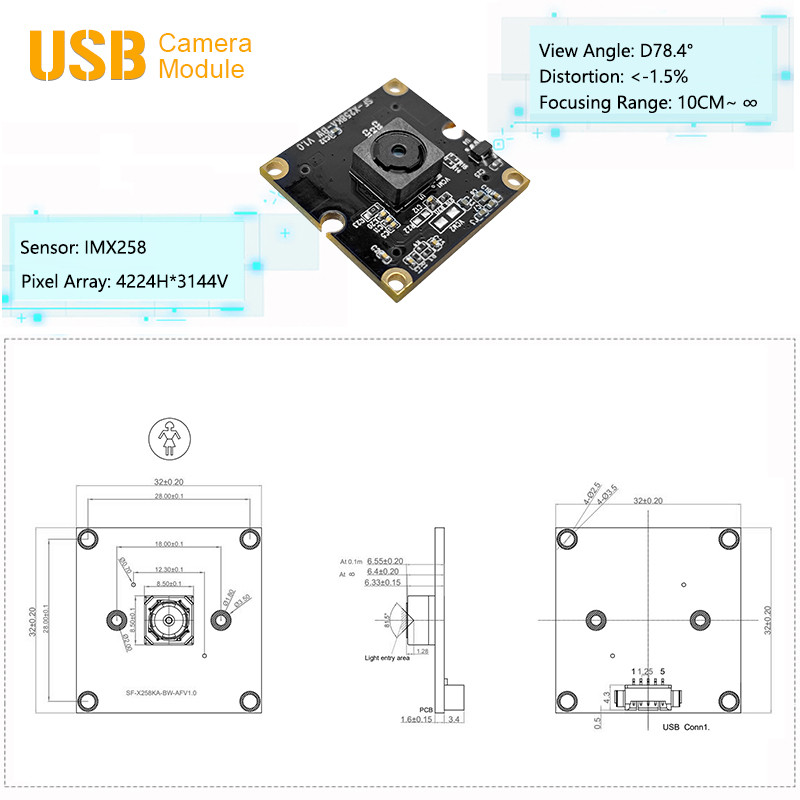 13MP IMX258 Fixed Focus USB2.0 Camera Module