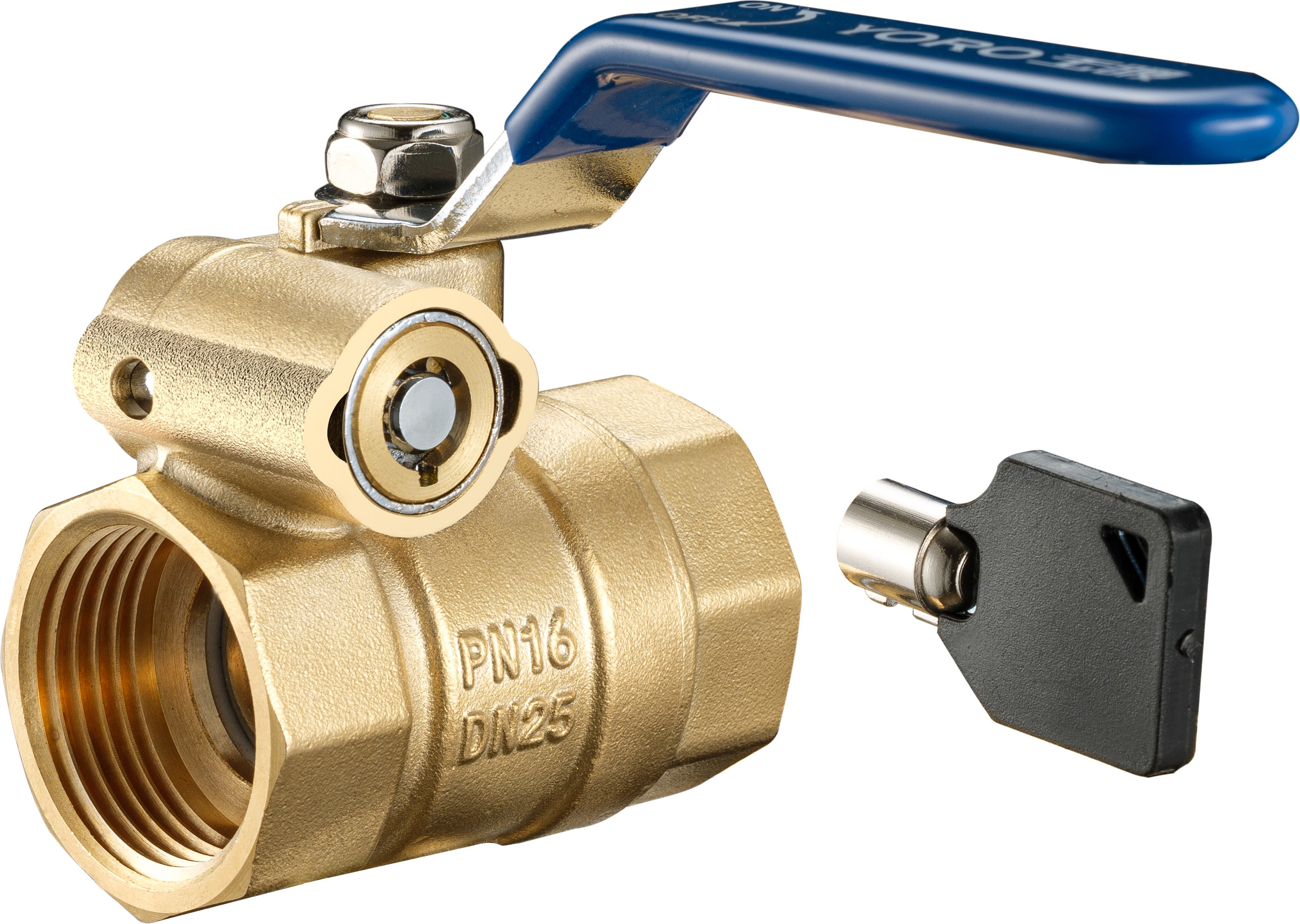 1701-SC Long Lever Female Threaded Mechanical Key Lock Brass Ball Valve Sizes DN20 DN25 DN32 Lock Unit Attachable