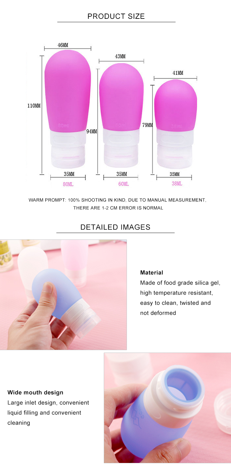 Screen Printing Reusable 80Ml Small Silicone Travel Bottles