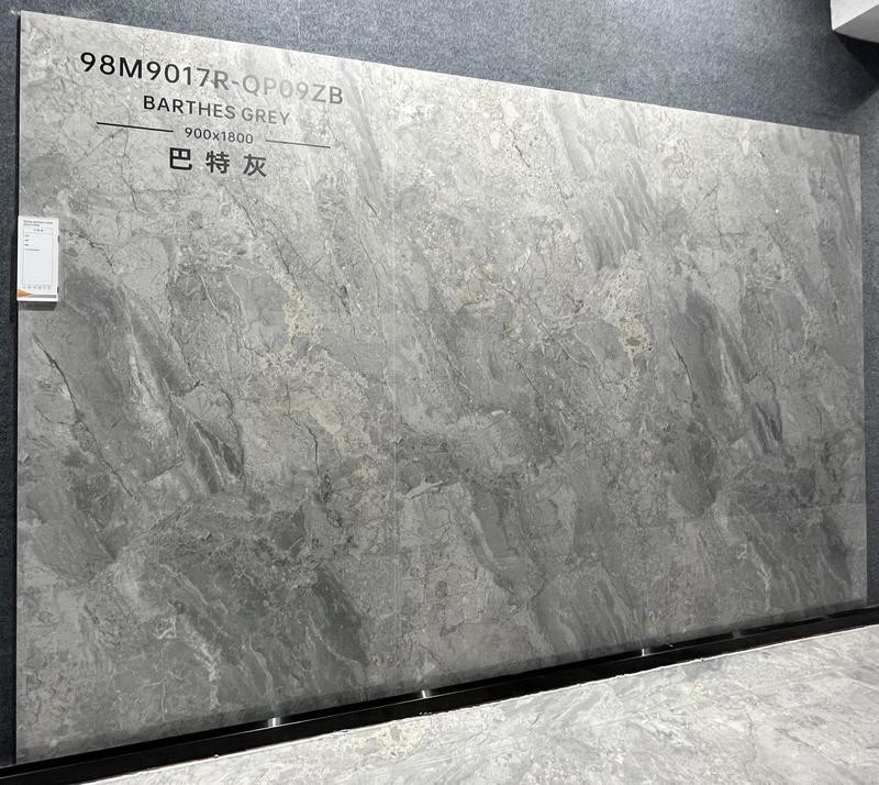 Grey Elegant Exterior Wall And Indoor Floor 900x1800x9mm Glazed Polished Porcelain Tile For Renovation And Project