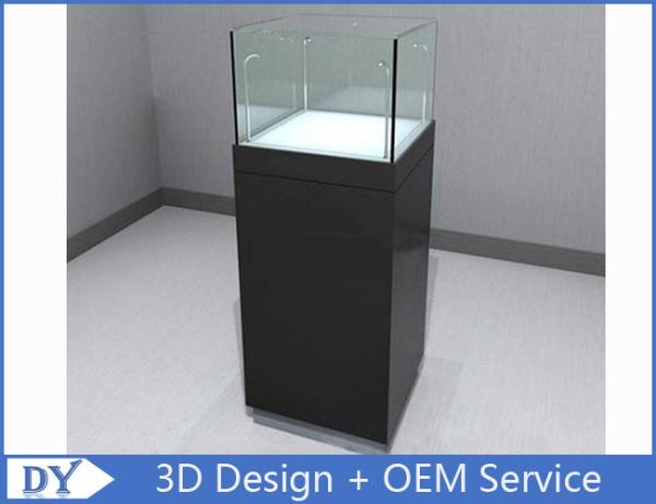 Glossy Black Custom Glass Jewelry Display Case , Square Display Pedestals With