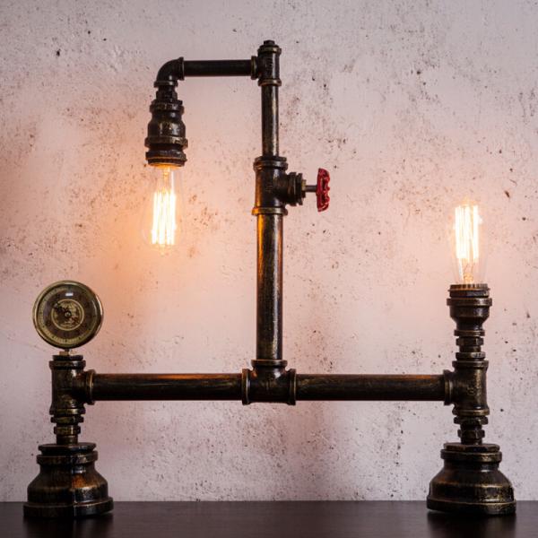 Industrial vintage light black silver copper rustic industrial bedside table