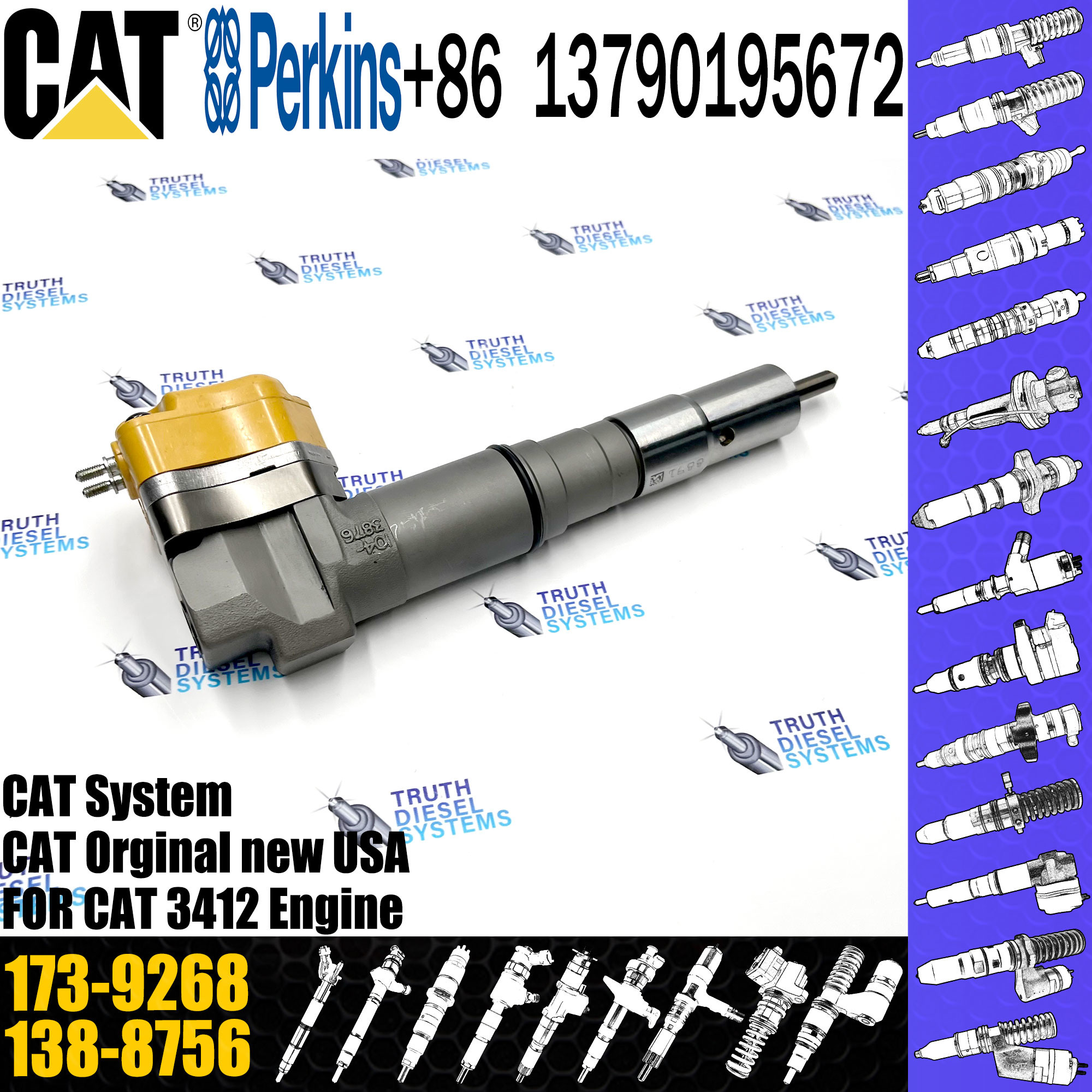 Common Rail Injector 173-9267 173-9268 173-9379 138-8756 155-1819 232-8756 111-7916 For C-A-T Caterpillar 3412 Engine