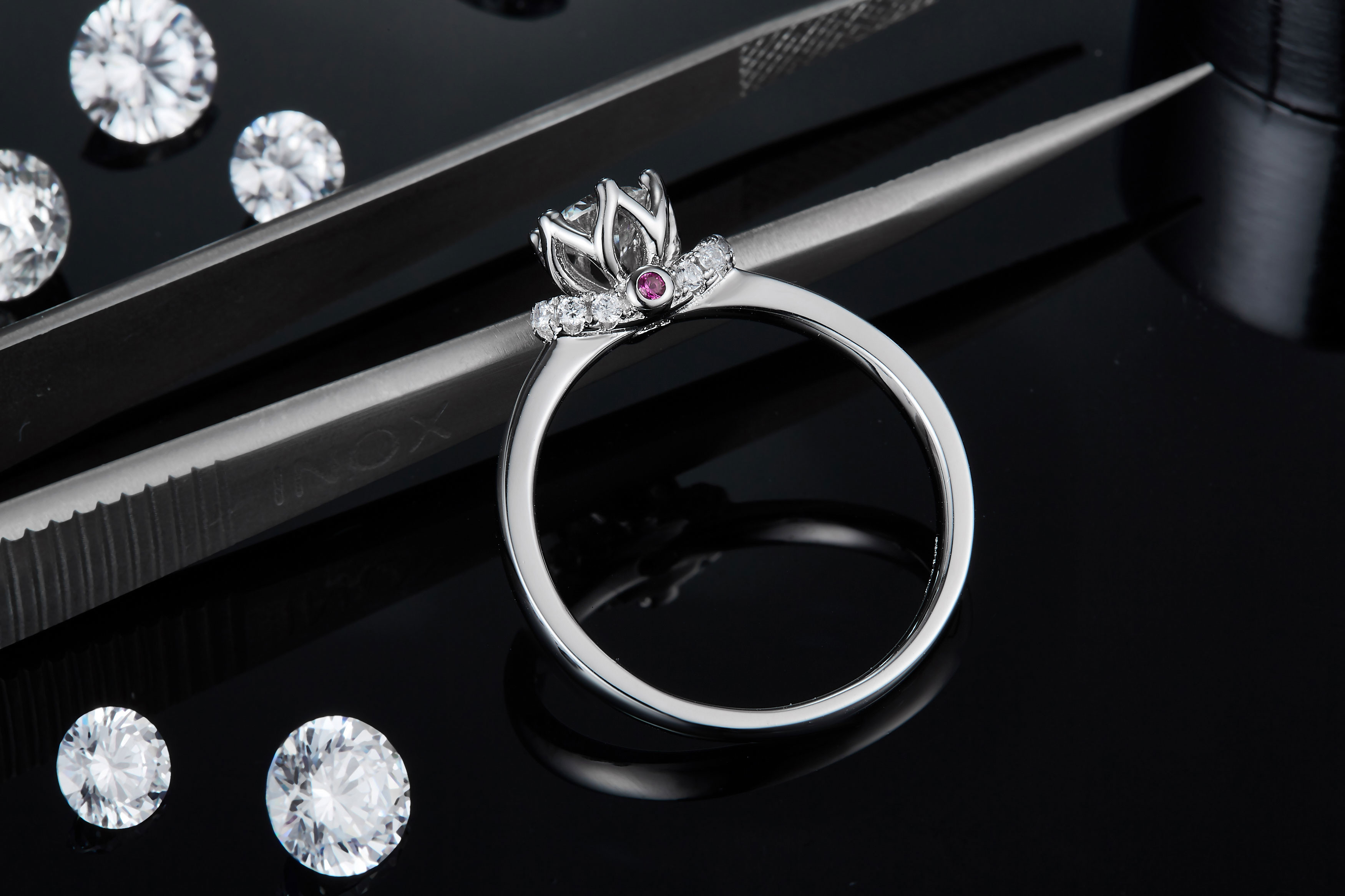 Unique Flower Style White Gold Plated Ring Custom Moissanite Ring Engagement Women Jewelry