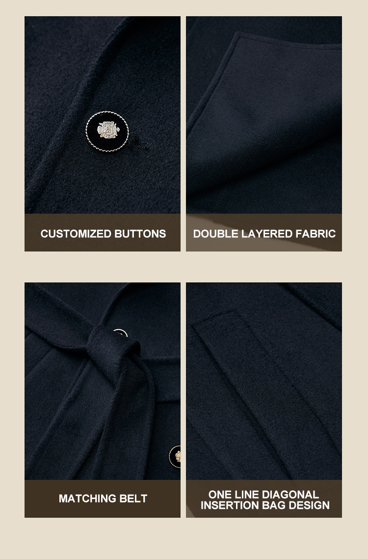 Navy Blue Men's Long Wool Windbreaker Jacket Coat for Business Slim and Handsome Look