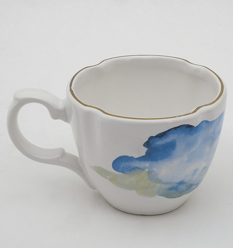 Ceramic Tea Cup And Saucer Set European Style White Stoneware Ceramic Print Coffee Water Mug Cup