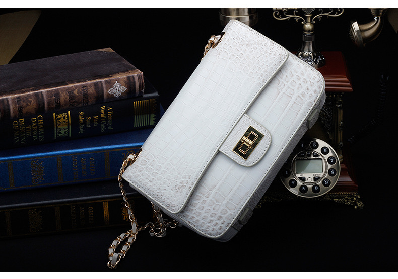 Luxury Genuine Crocodile Belly Skin Gold Hardware Lady Evening Flap Purse Alligator Leather Women Single Shoulder Bag