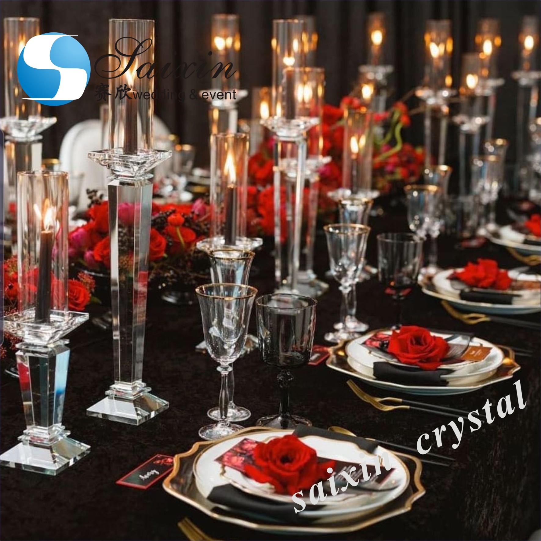 Gorgeous 3 piece set crystal candle holder for wedding decoration