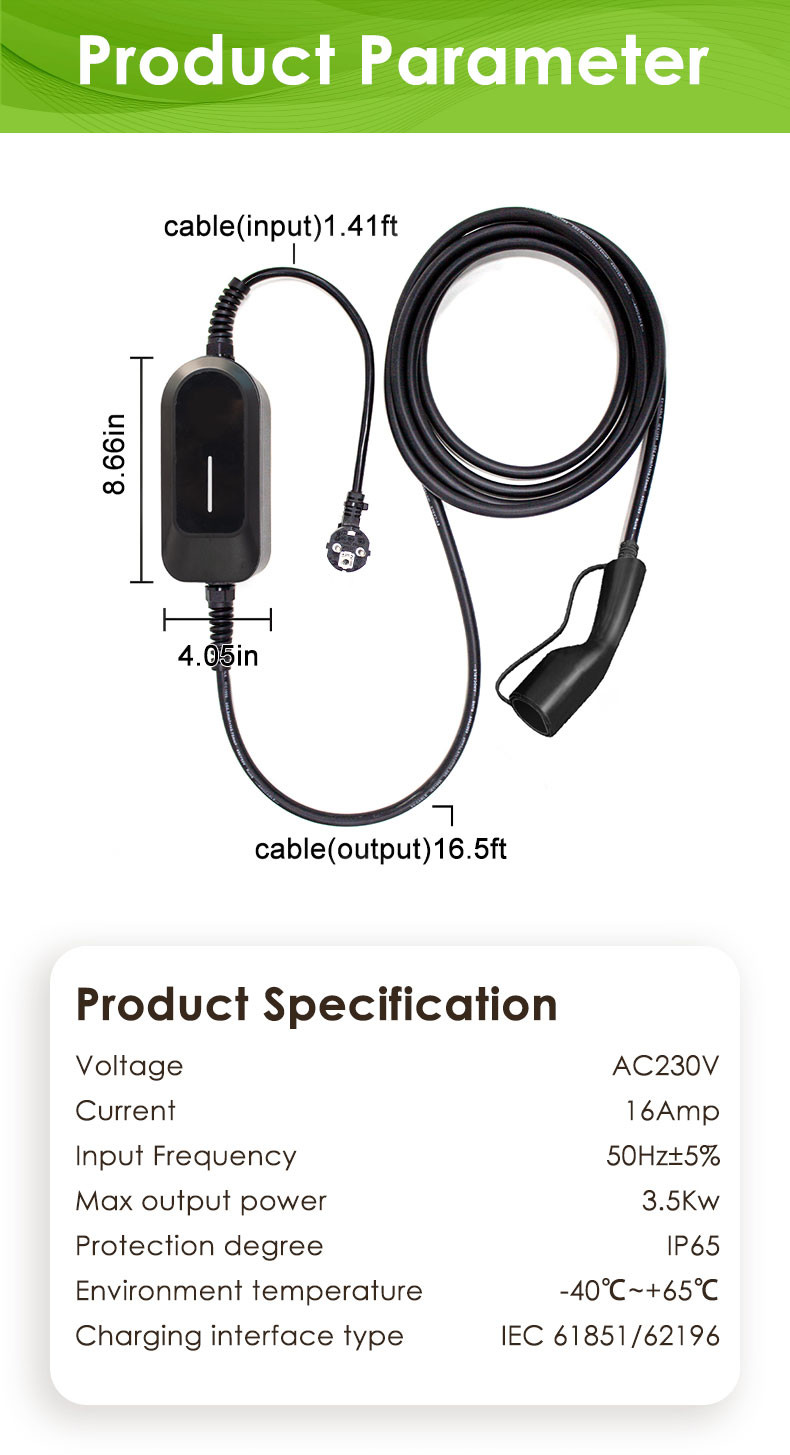 EVCOME Ev Charger Portable (220V Max 16A Ajuable) OEM ODM With IEC 61851 SAE J1772 GBT 20234