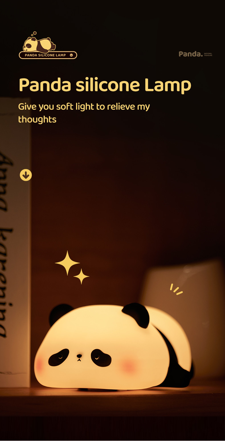 Silicone Panda Lamp 1200mah Sensitive Tap Control Warm White Breathing Light Portable LED USB Rechargeable Night Light