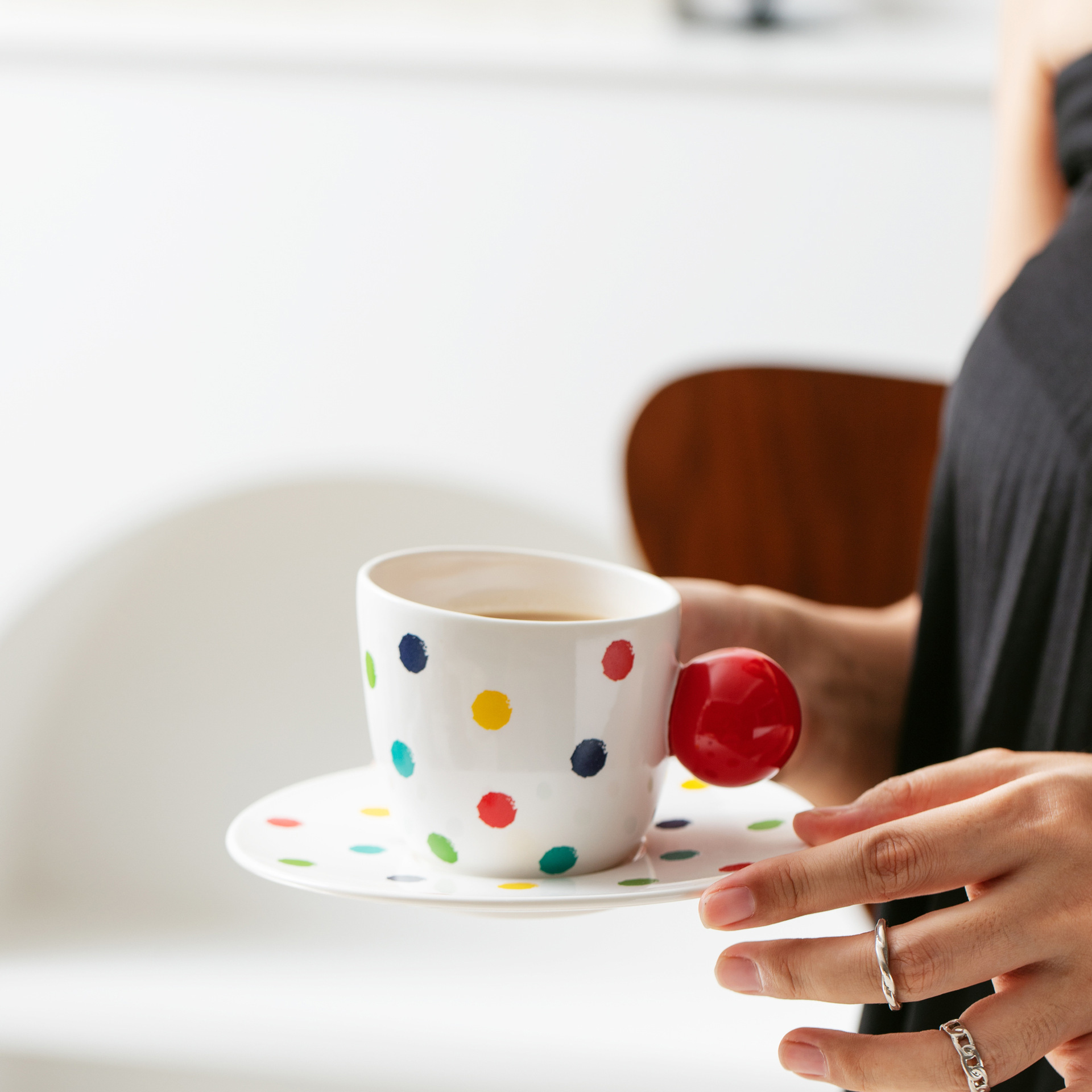 Creative Ceramic Cups And Plates Colorful Polka Dot Coffee Cups High Appearance Level Office Cups Couple's Home Drinking Cups Mugs