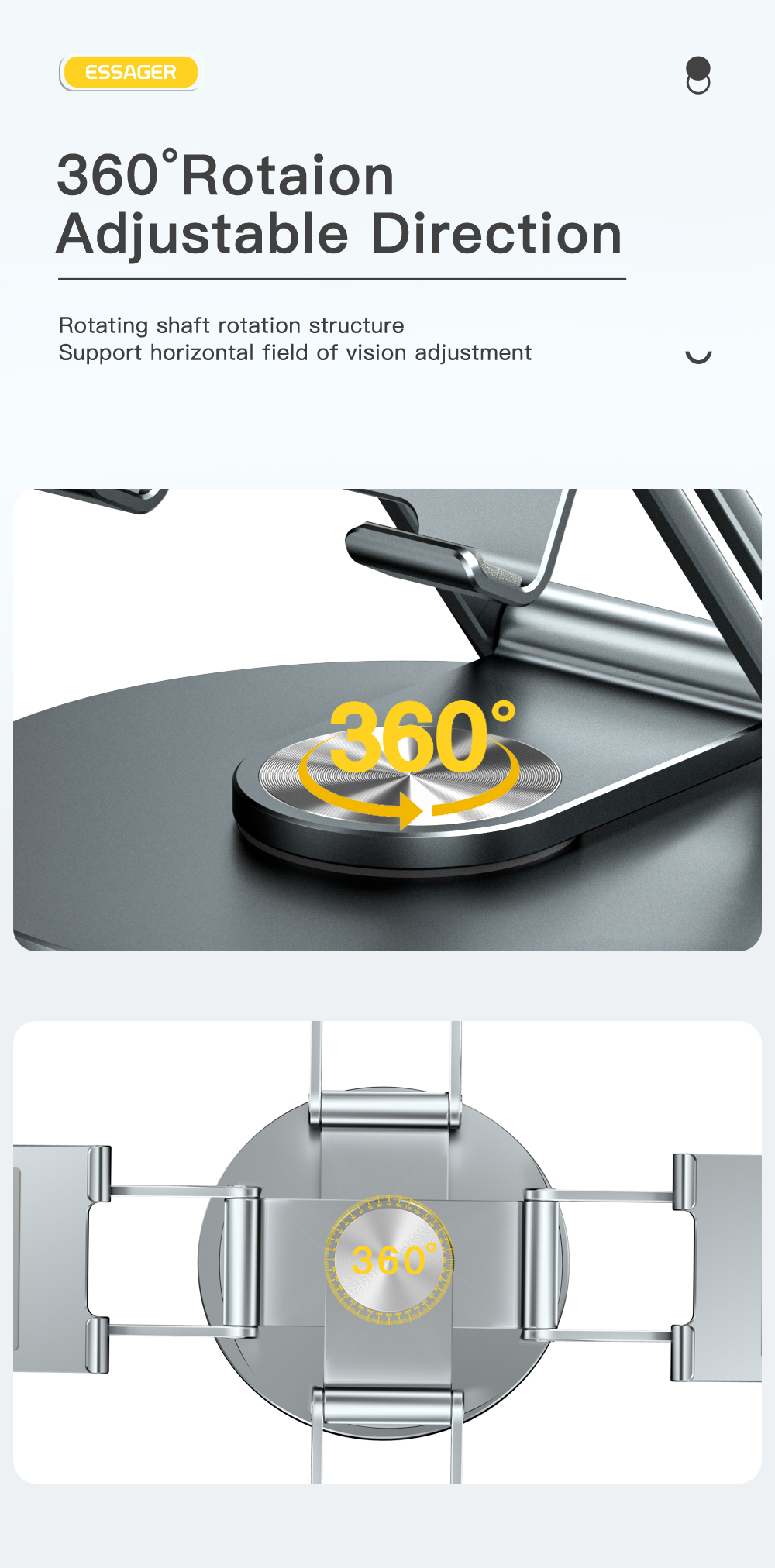Cyclone Grey Desktop Phone Tablet Holder Stand 360 Rotating Folding