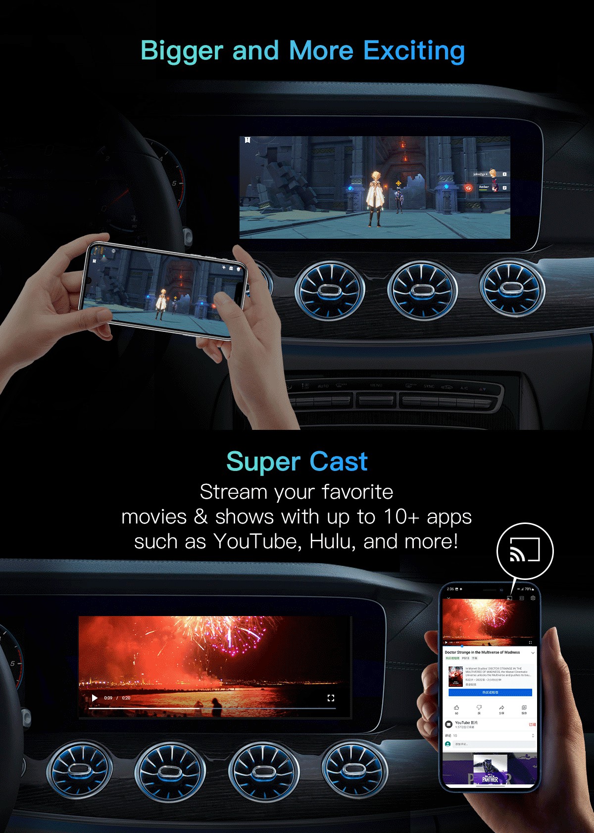 5V±0.2V 1.0A Power Input Carplay AI Box 8GB 128GB Built-in GPS Wifi Wireless Streaming Box