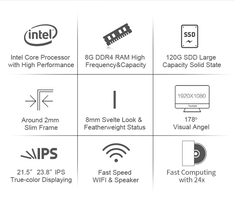 1920*1080 I5 4300M Touch Screen AIO PC Camera 200 Million