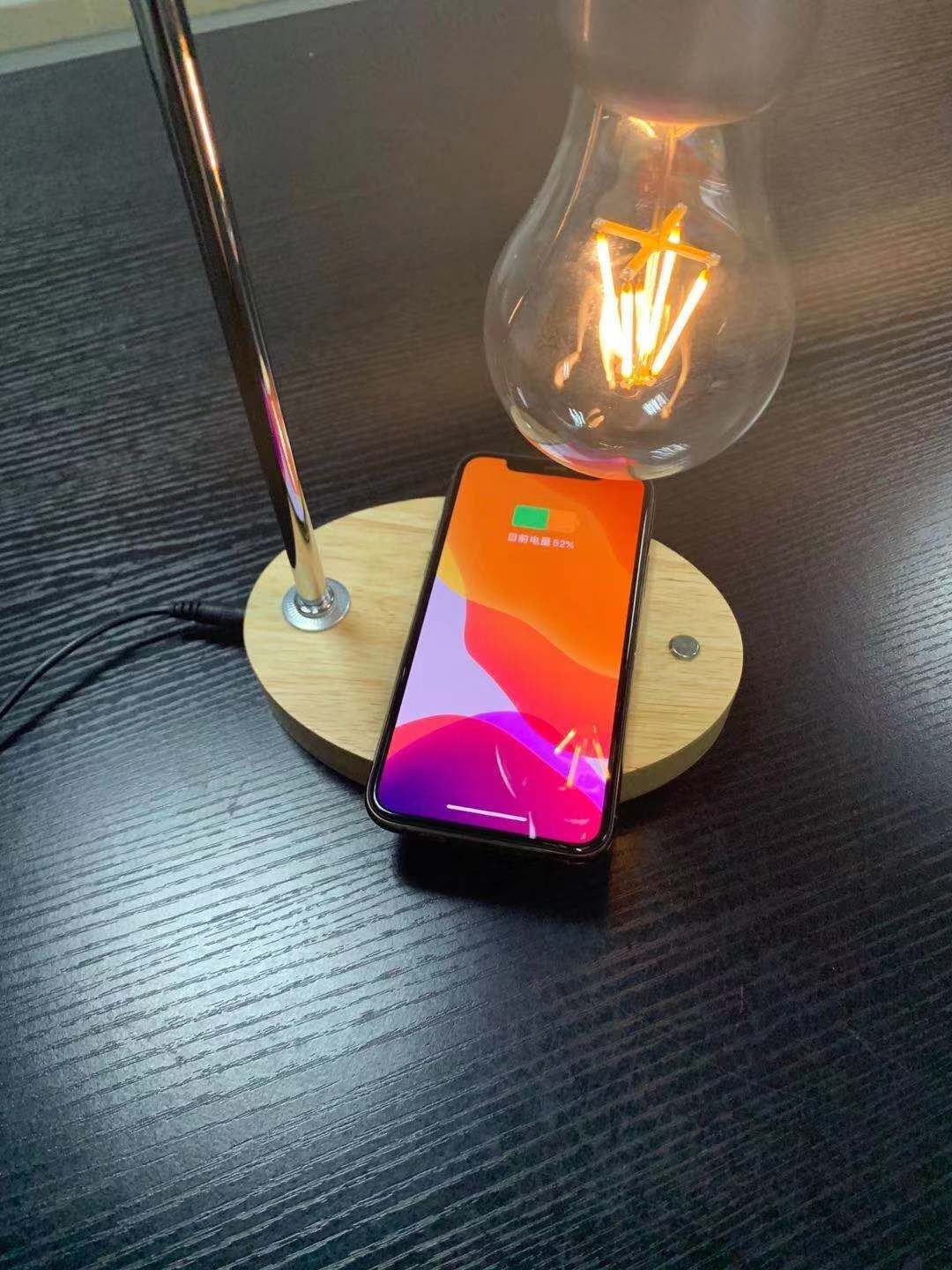new 360 rotating magnetic levitation floating lamp light bulb with wireless charger for iphone