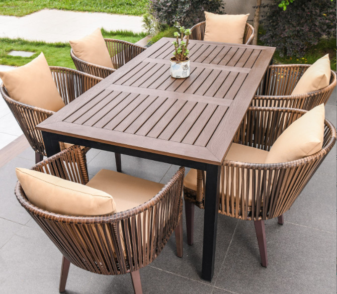 Outdoor Table And Chair Villa Courtyard Garden Leisure Terrace Plastic Wood Table Combination Of Outdoor Rattan Table