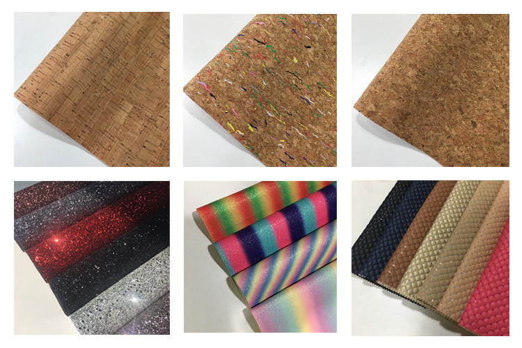 Flocked Feature Cork Leather Fabric Geometry Synthetic Various Backing Fabric