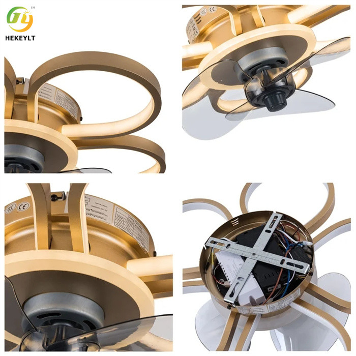 Gold / Black Flush Mount Metal LED Ceiling Fan Integrated 48W For Small rooms