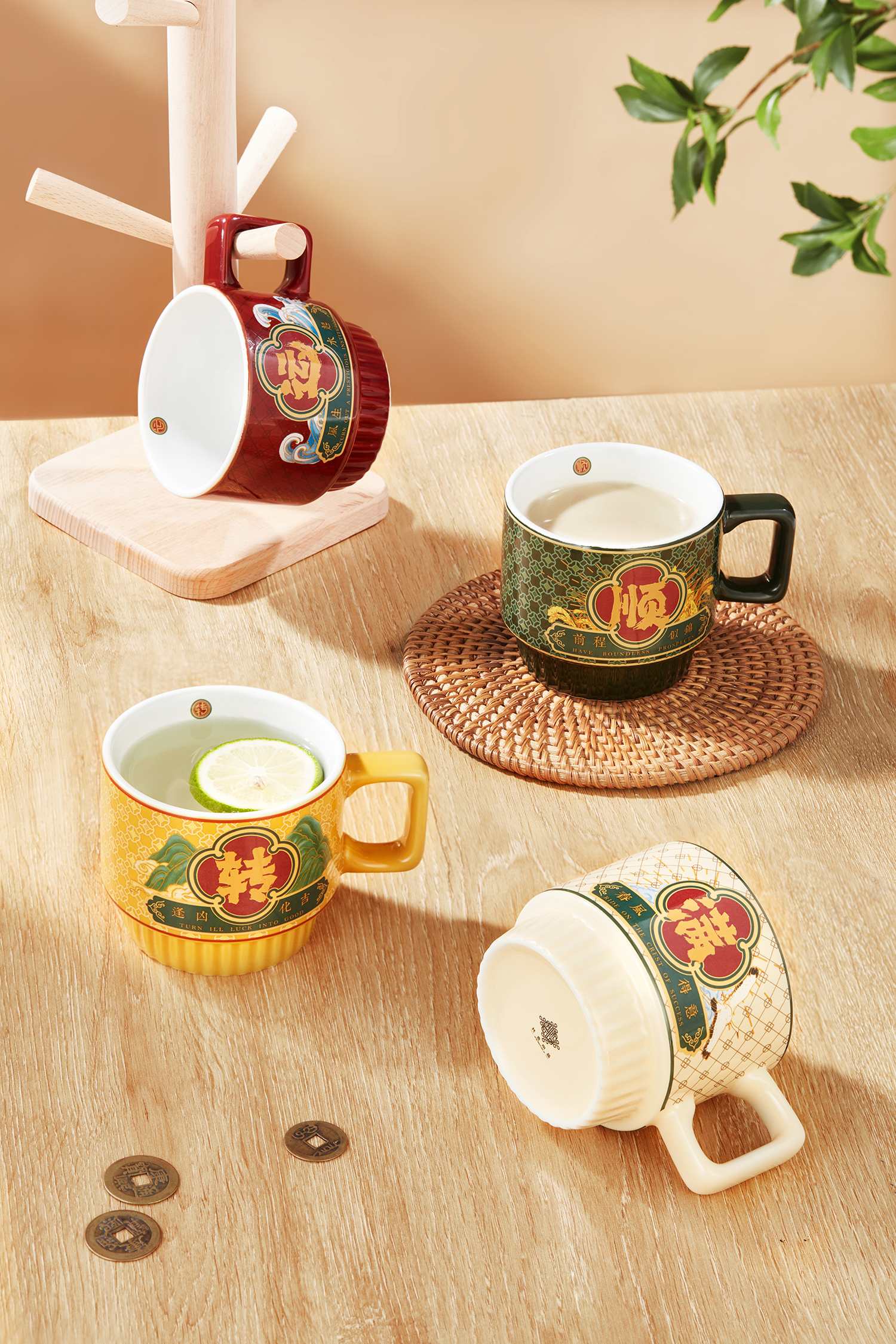 Ready To Ship In Stock Creative Chinese-Style Stacking Ceramic Mug With Gift Box In Office Home Tea Coffee Gift Mug